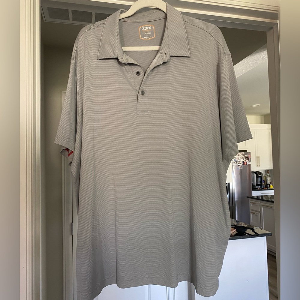 Gray striped polo